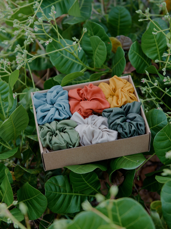 Set 6 buộc tóc lụa tơ tằm bản bồng bềnh