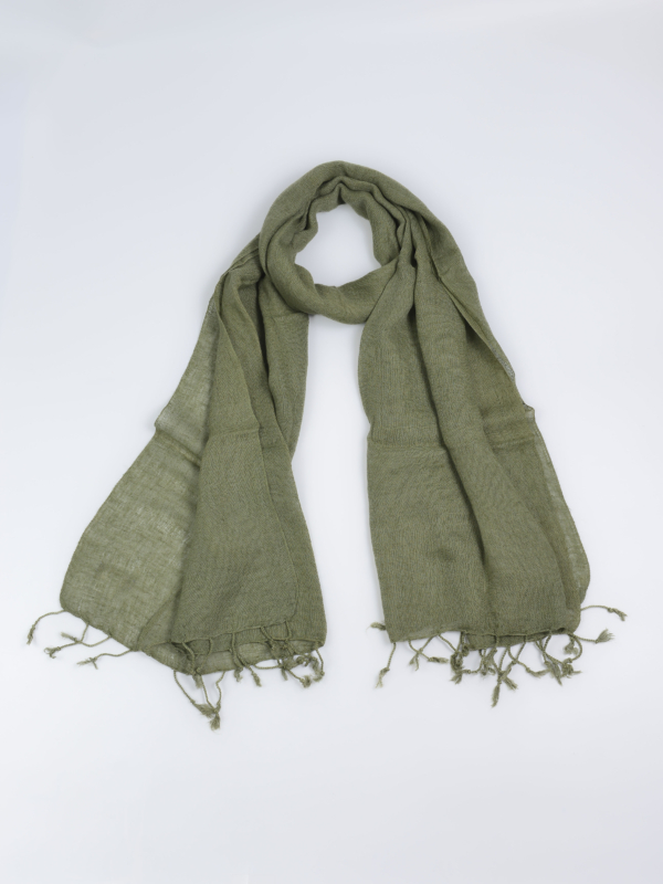 Khăn choàng dài 100% linen tự nhiên Xanh Olive