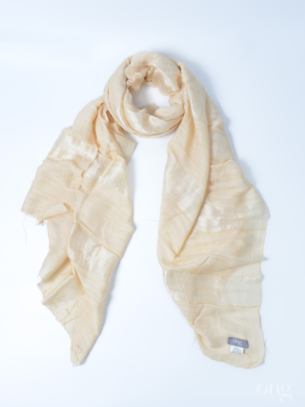 Khăn quàng lụa tơ tằm và cotton sọc ngang óng ả Be Sáng