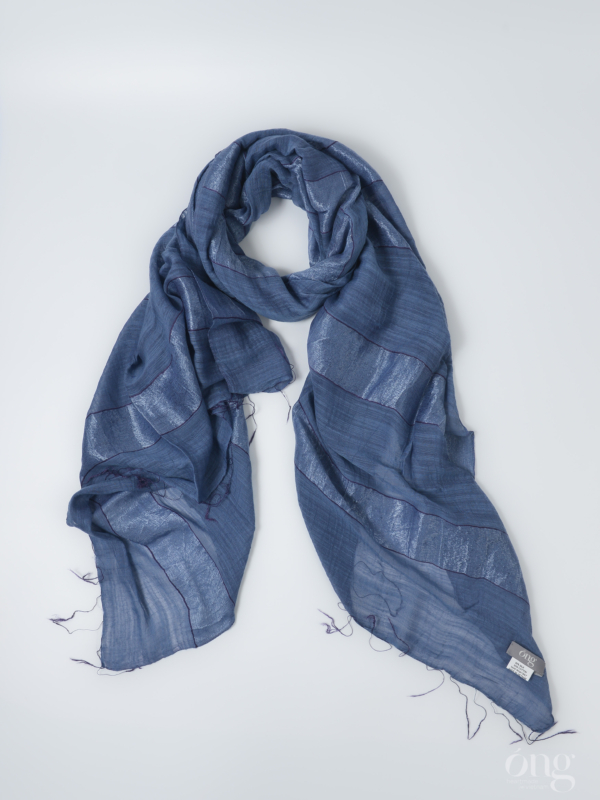 Khăn quàng lụa tơ tằm và cotton sọc ngang óng ả Navy